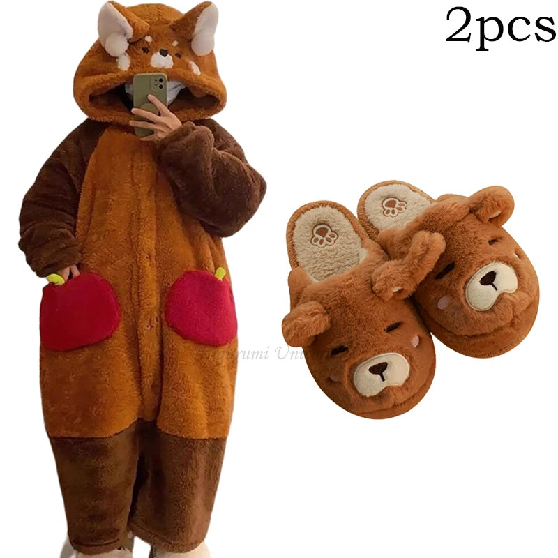 Winter Women Home Pajamas Cartoon Raccoon Kigurumi | SAMAG