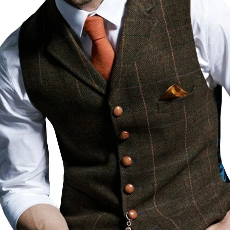 Men's Vests Tweed Suit Business Clothing for Men Striped Waistcoat Punk Vest Groomman Wedding Brwon Black Grey Jacket Bleazer