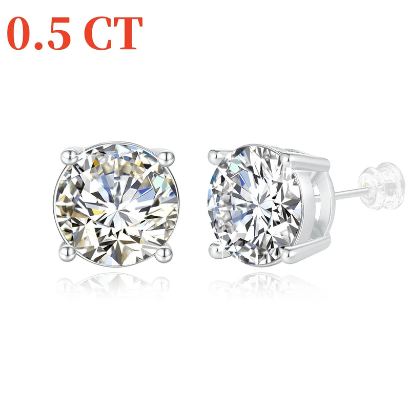 Genuine 18K Gold Moissanite Stud Earrings 2ct Diamond Earrings Classic Trendy for Women Wedding Gifts Fine Jewelry