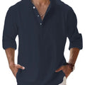 Men's Cotton Linen Henley Shirt Casual Long Sleeve Loose | SAMAG