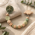 Personalized Name Pacifier Clip Silicone Wooden Dinosaur Baby Teether Holder BPA Free Custom Soother Chain Handmade Dummy Clip