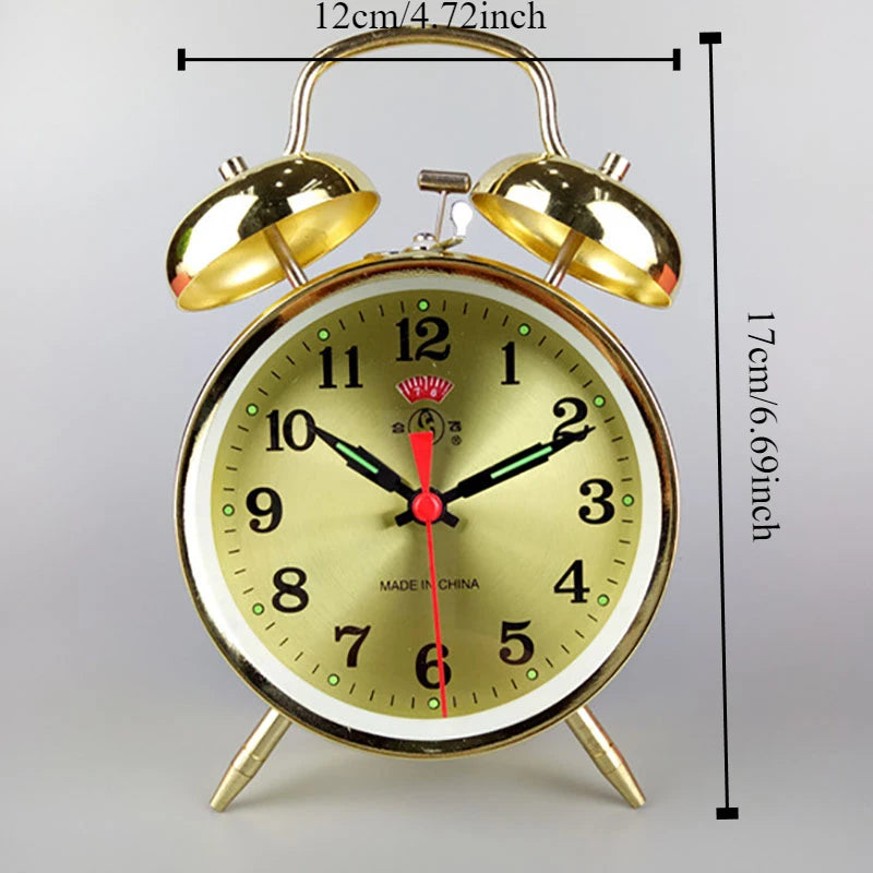 Alarm Clock Mechanical Metal Creative Bedroom Desk Clock Bedside Table Super Sound Watch Retro Nostalgic Table Winding Clock