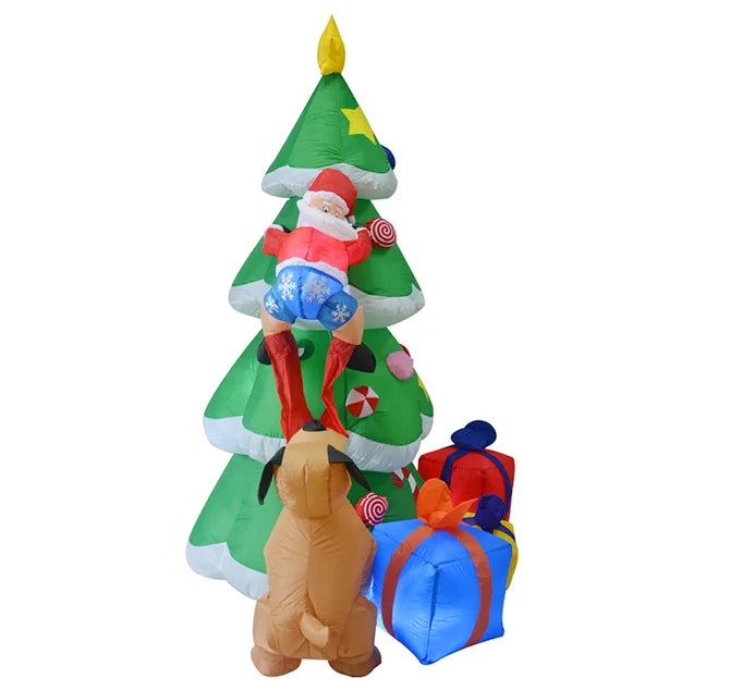 7 FT Outdoor Garden Dog Humorously Trying to Pull the Pants Off Santa Inflatable Christmas Tree Party Decoration