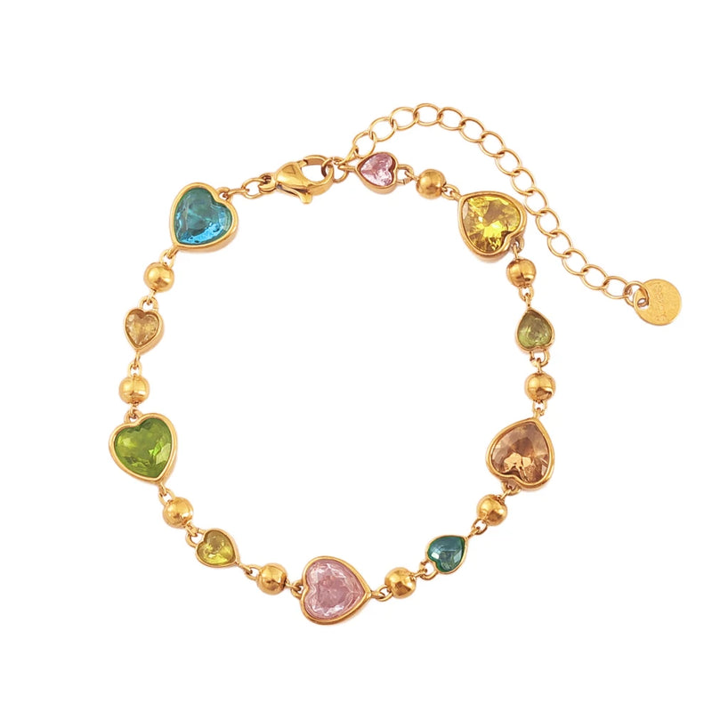JOVO LOVE Colorful Lover Album Heart Crystal Bracelet for Women Stainless Steel Exquisite Metal Chain Bangles Popularity Jewelry
