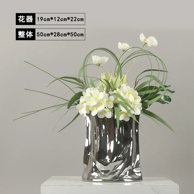 Elegant Artificial Flower Vase Set Home Office Decor Flower Arrangements Model Room Display