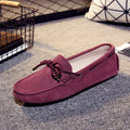 Cow leather womens shoes suede flats bow tie moccasins big size casual shoes size34-44