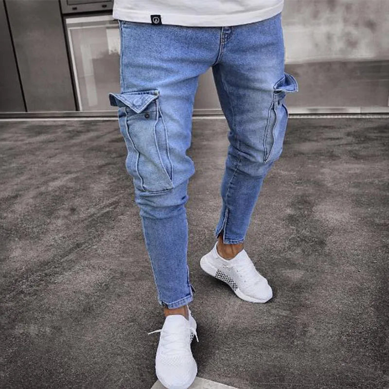 New Jeans Men Pants Wash Solid Color Multi Pockets Denim | SAMAG