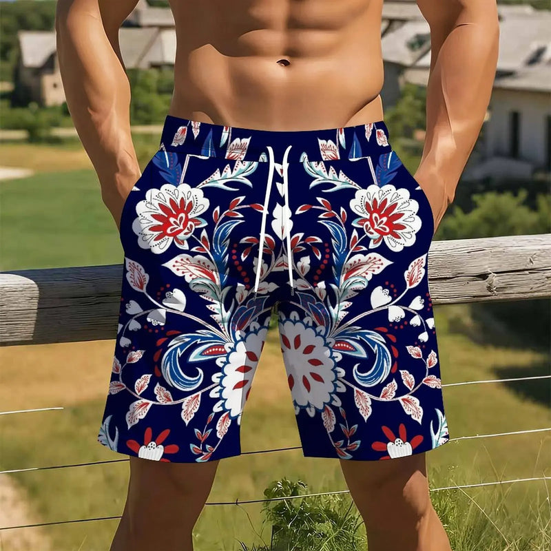 Men Print Casual Shorts Drawstring Elastic Waist Loose | SAMAG