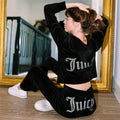 New Women's Hooded Sweatshirt Suit Zipper Cardigan Hot Diamond Fashion Street Velvet Casual Female Pants 2-piece Set
