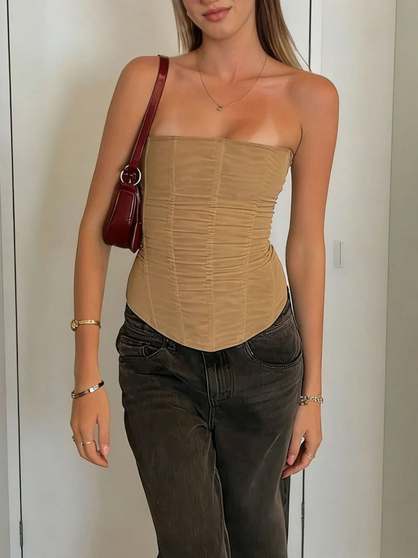 Tossy Mesh Backless Summer Vest Female Elegant Luxury Patchwork Strapless Solid Slim Streetwear Inner Sexy Y2k Tank Top Women's
