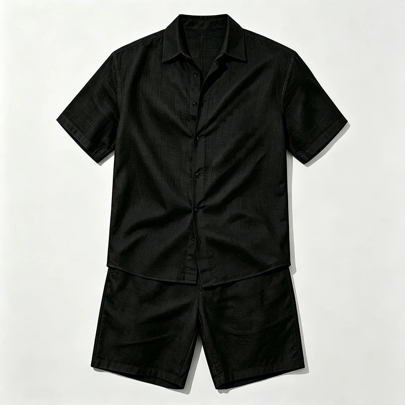 Men Linen Two Piece Outfit Short Sleeve Lapel Button | SAMAG