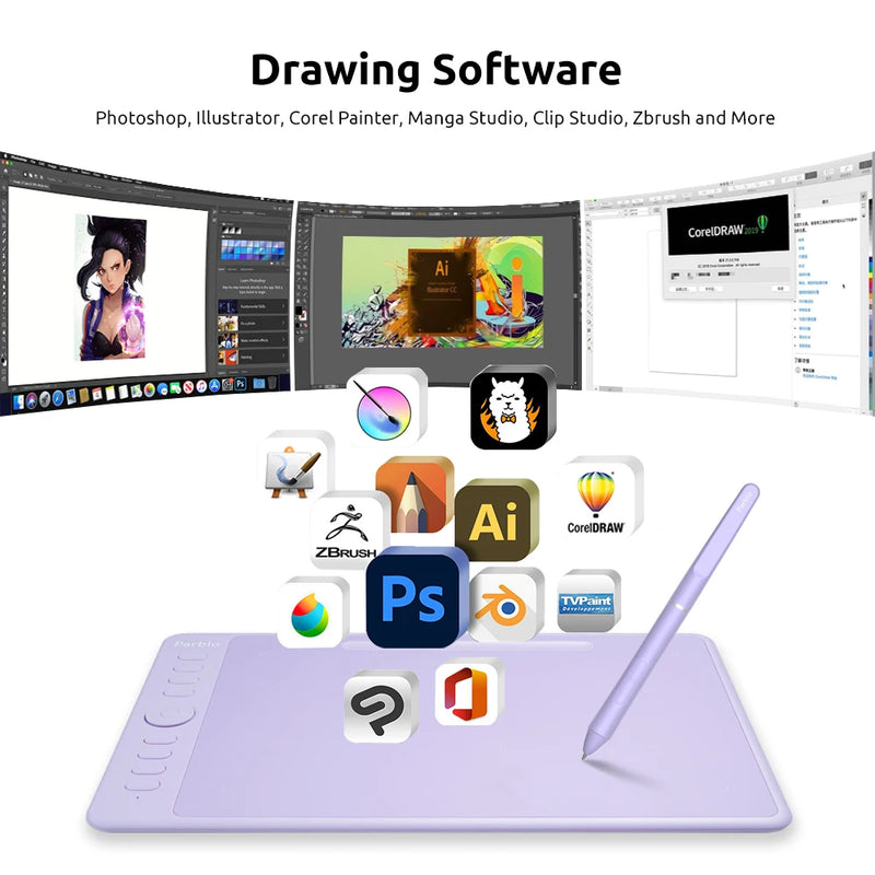 Parblo Intangbo M Drawing Tablet, 8192 Levels Battery-Free Pen and 8 Hot-Keys Digital Art Tablet for Drawing Illustration