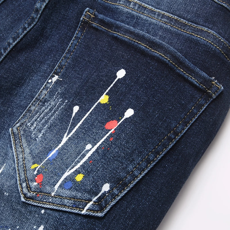 Men Skinny High Stretch Ripped Denim Jeans for Man Casual | SAMAG
