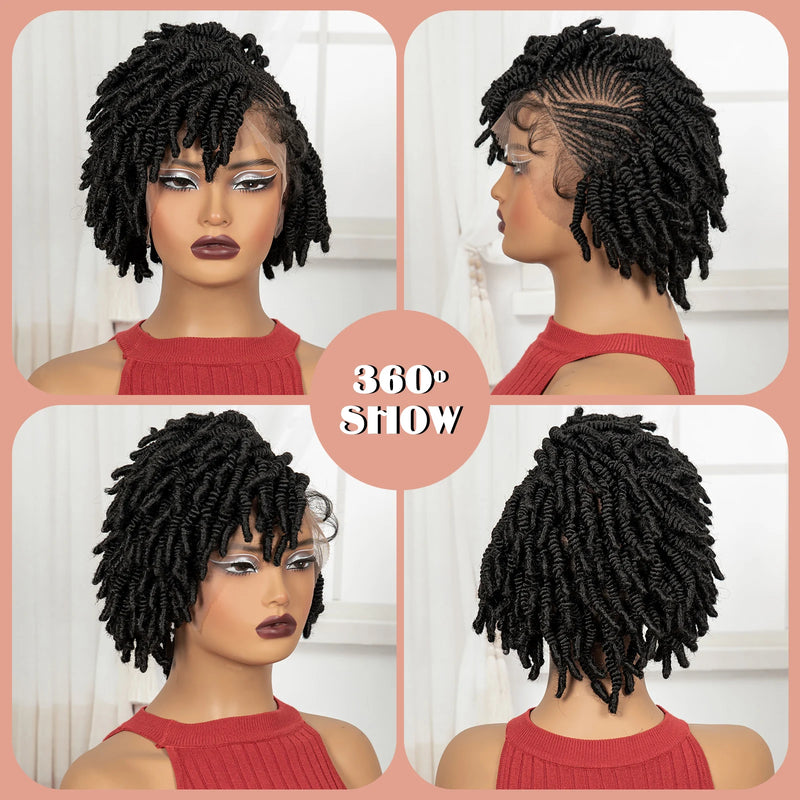 Short Bantu Braided Wigs Synthetic Full Lace Handmade Cornrow Braided Wigs 350# Ginger Braids Wig with Baby Hair for Black Women