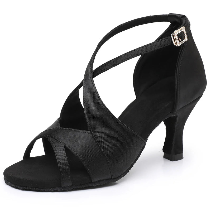 Latin Suede Dance Shoes for Womens New Rhinestone Buckle Soft Sole Ballroom Jazz Salsa Pumps Stage Professional Indoor Stiletto