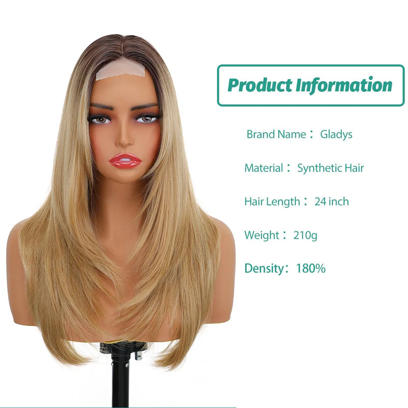 210g/pcs 180% Density Lace Wig 6-24-613 Color Middle Part Glueless Lace Wigs 24 Inch Ombre Blonde Synthetic Hair Daily Use Wigs