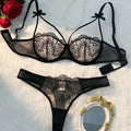 2-piece women's black comfortable lightweight bow semi transparent lingerie set ZA824057