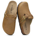 Comwarm Vegan Leather Clogs Womens Men's Cork Footbed Mules Slip on Potato Shoes with Arch Support Classic Cork Slippers shoes