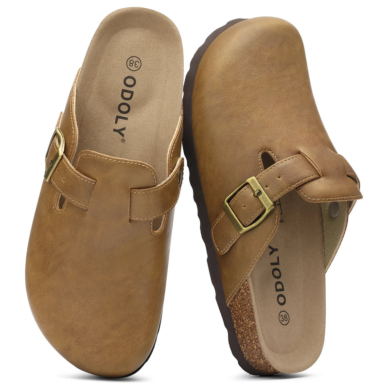 Comwarm Vegan Leather Clogs Womens Men's Cork Footbed Mules Slip on Potato Shoes with Arch Support Classic Cork Slippers shoes