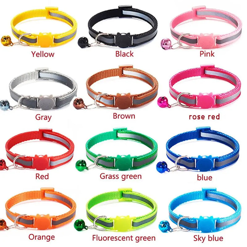 Cute Fashion Adjustable Size Cat Head Pattern Reflective with Bells Cat Collar Pet Accessories Kitten Decor Cat Neck Strap