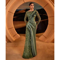 Elegant Olive Green Evening Dress Long Sleeve Sparkling | SAMAG