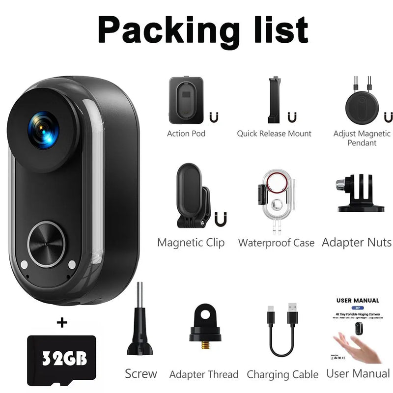 ANSVICAM 4K HD Mini Wifi Action Camera 6-axis Stabilization POV Vlog Camera with Charging Case Magnetic Waterproof Thumb Bodycam