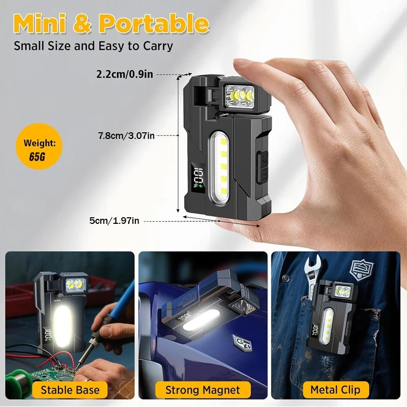 900 Lumen EDC Flashlight, Dual Light 7 Modes USB Rechargeable, with Magnet & Clip IPX4 Waterproof for Camping Fishing Emergency