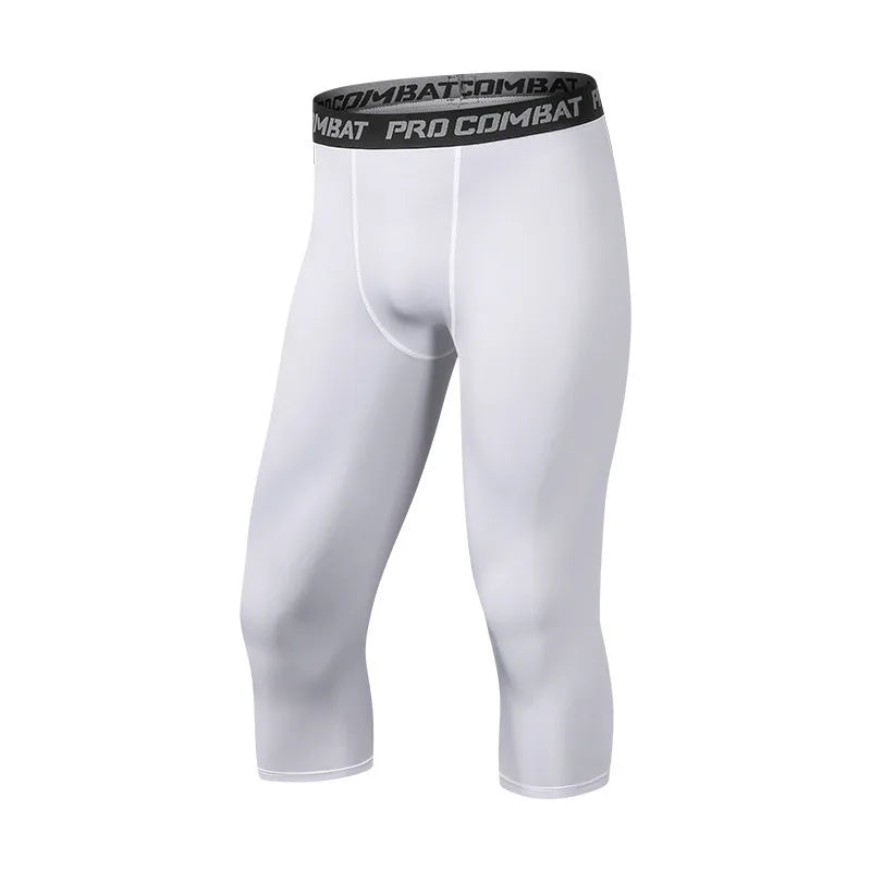 Men Tight 3/4 Cropped Pants Compression Training Fitness Jogger Running Skinny Trousers Basketball Boy Sports Shorts Quick Dry