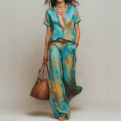 Summer Women's Vintage Print Two - Piece Set for Shirt | SAMAG