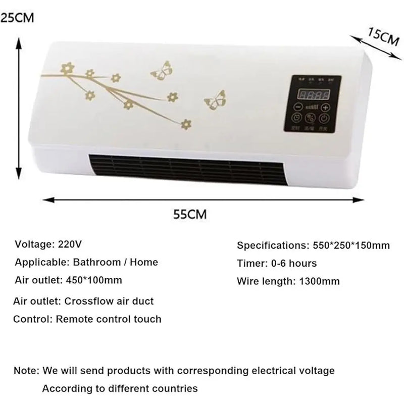 Portable Wall-Mounted Air Conditioner: 2000W, No Windows Required, Natural Wind/Heating, Remote Control & Timer