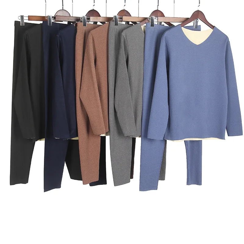 Men Double-Sided Non-marking Heating Thermal Underwear Set of Large Size Autumn Clothes and Trousers Men's Padded Composite Bott