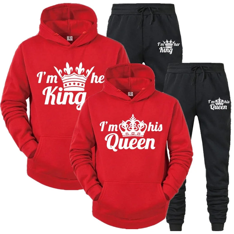 Lover Tracksuit Hoodies Printing QUEEN KING Couple Sweatshirt Plus Size Hooded Clothes Women Two Piece Set - View 3 | SAMAG
