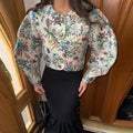 Casual Print Mini Skirts Sets Women O Neck Long Sleeves Single Breasted High Waist Loose Suits Female 2026 Autumn New Chic Set
