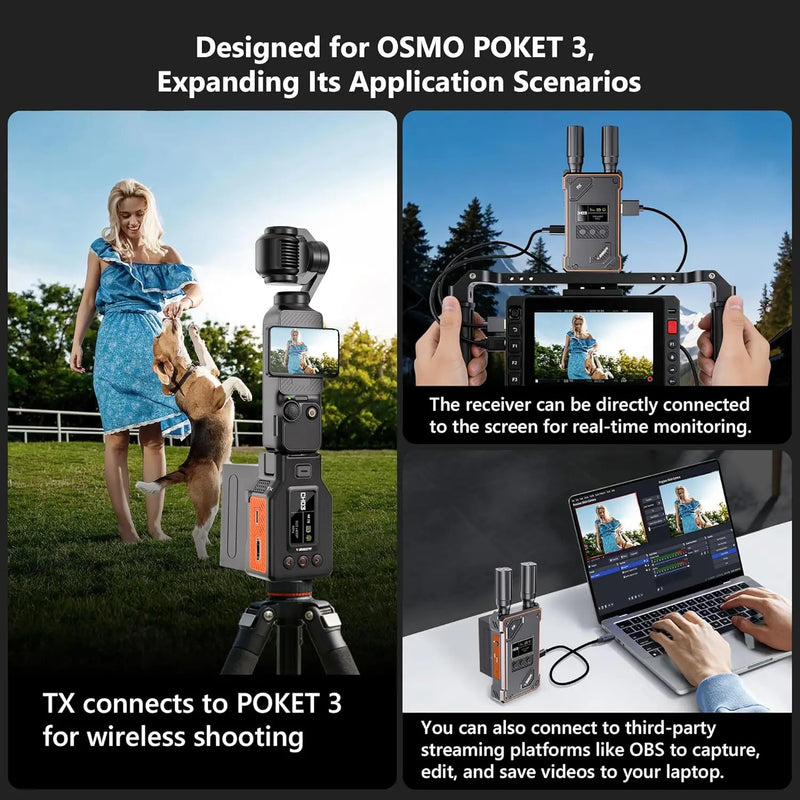 Vrriis Wireless Video Transmission Adapter For DJI Osmo Pocket 3, 1080P60Hz 500M UVC Live Stream Device With LCD Display