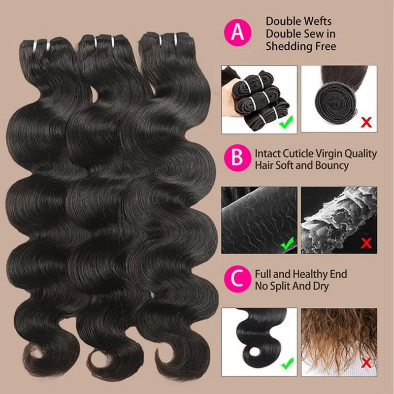 20 30 32 Inch Body Wave Double Weft Human Hair Bundles Remy Hair Extensions Unprocessed Brazilian Hair 1 3 4 Weave Natural Color