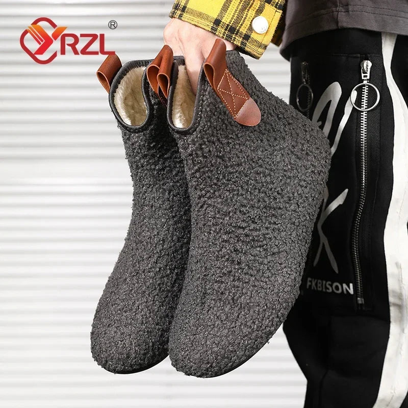 YRZL Cotton Shoes Male Boots Men Winter Warm Indoor Home Shoe Comfortable Plush Man Casual Shoes Soft  Anti-slip Walking Shoes