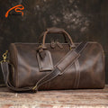 Vintage Men's Travel Bag Genuine Leather Hand Luggage Boston Bag Duffle Large Capacity Shoulder For 16 Inch Laptop NUPUGOO