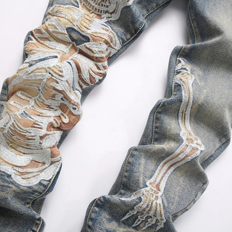 Men's Skull Boot Cut Denim Jeans Vintage Blue Devil | SAMAG