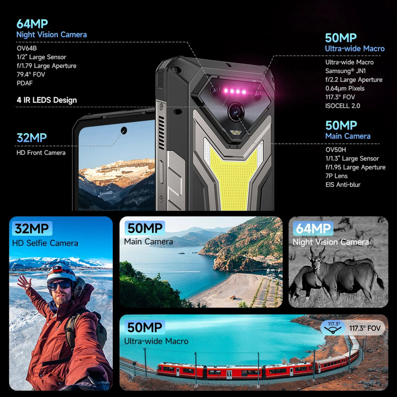 Ulefone Armor 34+ 5G Rugged Phone Smartphone Android 15 25500mAh 66W Up to 32GB+512GB 6.95" 120Hz Display Versatile LED Light