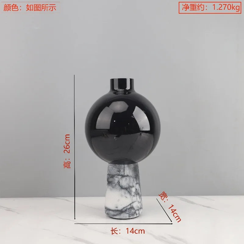 Marble Glass Vase Ornaments Hydroponic Vases Desktop Flower Arrangement Floral Organ Dried Flower Vase Decorative Vases Crafts