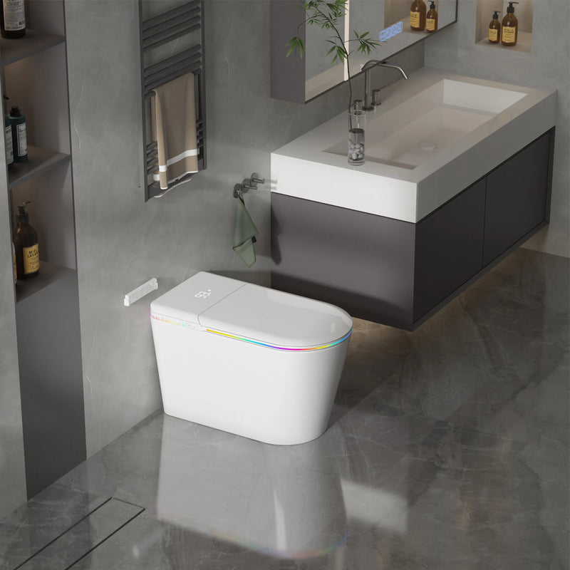Smart Bidet Toilet Seat Heated Seat Self-Cleaning Nozzle Foam Shield Automatic Lid LED Display Remote Control for Kids Adults