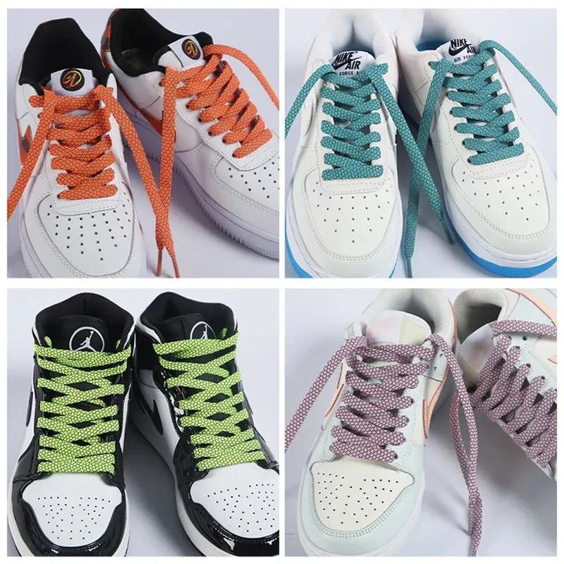 1Pair 3M Flat Reflective Shoelaces for Sneakers Glow at Night Be Applicable Sport Running AF1/AJ Luminous Shoe Lace Shoestring