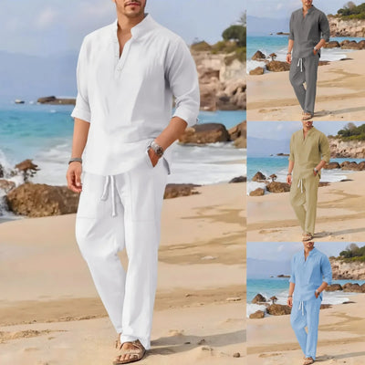 Men's Retro Cotton Linen Stand-Up Collar Long-Sleeved | SAMAG