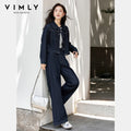 VIMLY Women's Two-piece Set 2026 Vintage Blue Denim Long Sleeve Coats Fashion Wide-leg Baggy Pant Matching Sets Female A2200