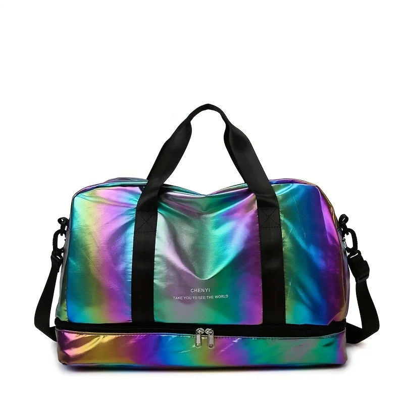 Large Capacity Holographic Travel Duffel Bag Lightweight Nylon Weekender Tote for Gym Sports Overnight Trips