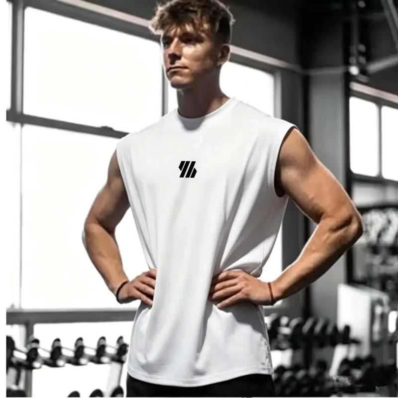 Summer men's casual wide-shoulder sleeveless vest, large-sized round-neck bird-eye fabric vest, outdoor breathable casual vest