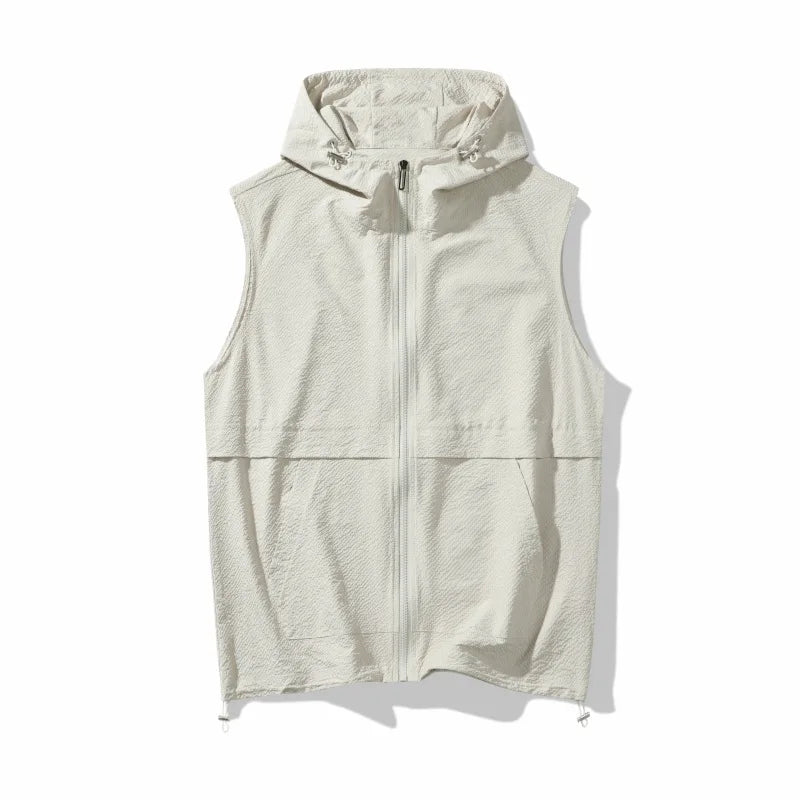 American Workwear Sleeveless Vest Jacket for Men 2025 Summer New Outdoor Fashion Hooded Sports Casual Vest