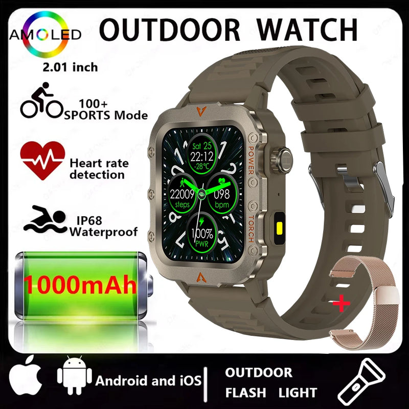 2026 New Men Smart Watch HD Bluetooth Call Sleep Heart Rate Health Monitoring Outdoor LED Flashlight Waterproof Sports Smartwatc