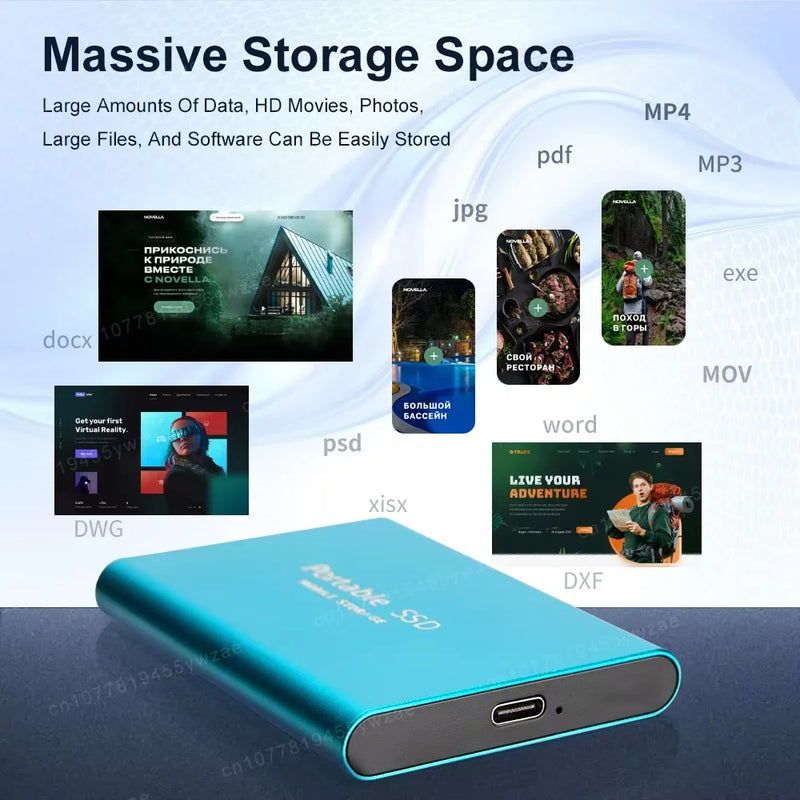 16TB Portable SSD External Solid State Drive USB C Compact Design Suitable Storage for Student Study Work