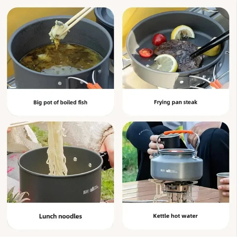 Camping Cooking set Camping Cookware Travel Tableware Outdoor Picnic Set Teapot For 2-3 Peaple Non-stick pots assorted sets